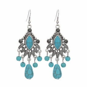 Wholesale Boho Vintage Carved Turquoise Drop Tassel Earrings