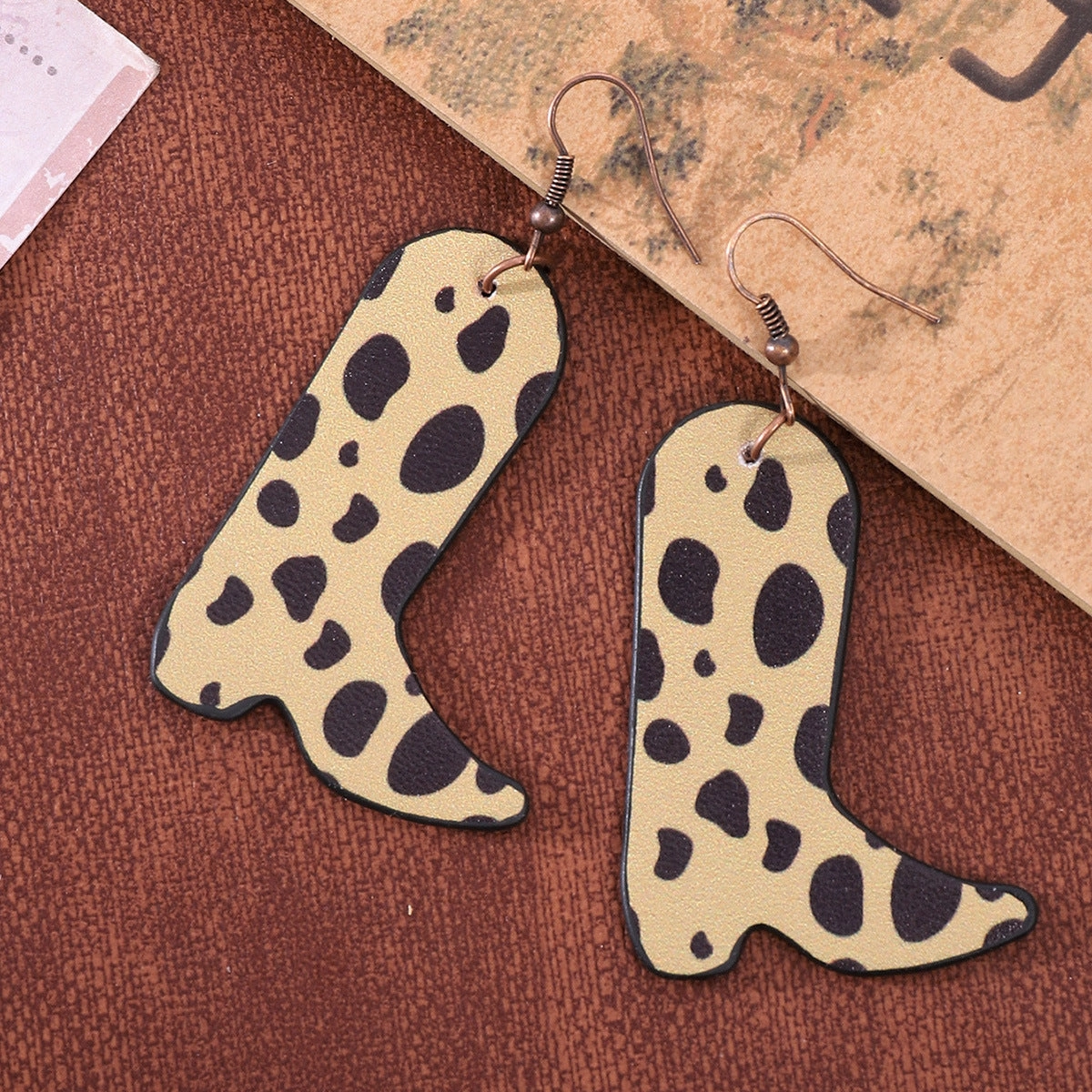 Wholesale Boots Leopard Spots Oiled Edge Earrings