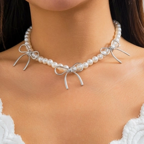 Wholesale Bow Beaded Alloy Necklaces