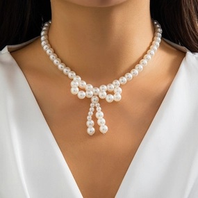 Wholesale bow choker versatile neck chain beads imitation pearl necklace