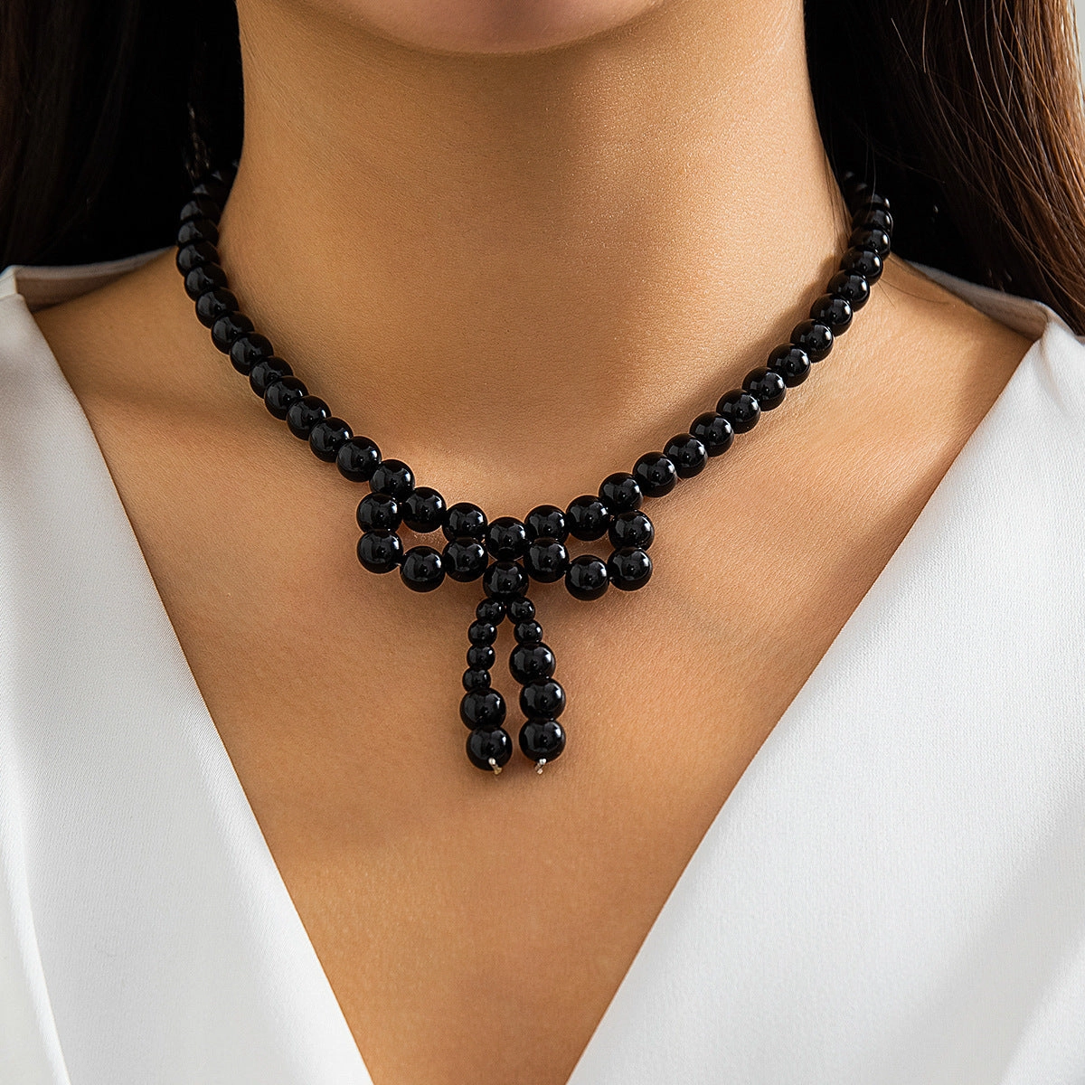 Wholesale bow choker versatile neck chain beads imitation pearl necklace