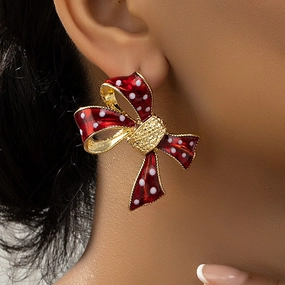 Wholesale Bow Earrings Oil Dripping Spots Zinc Alloy Earrings