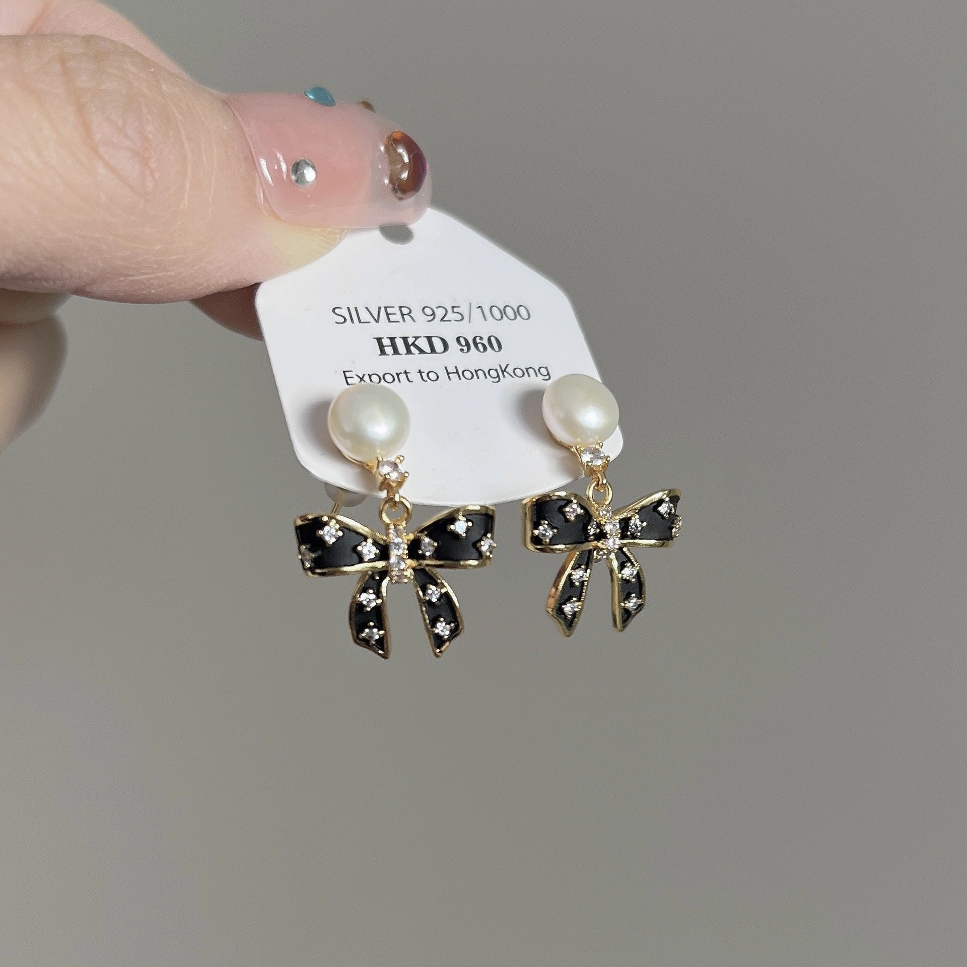 Wholesale Bow Freshwater Pearl Zircon Gold Plated Stud Earrings