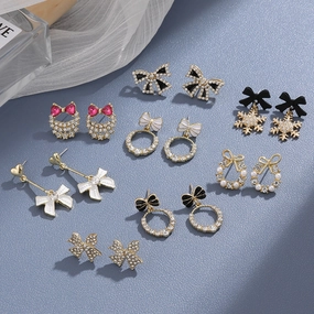 Wholesale Bow Oil Dripping Diamond Snowflake Earrings