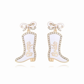 Wholesale Bow Oil Dripping Diamond Western Style BRIDE Cowboy Boot Earrings