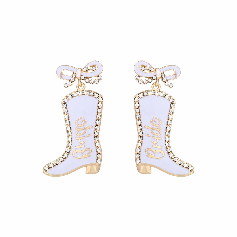 Wholesale Bow Oil Dripping Diamond Western Style BRIDE Cowboy Boot Earrings