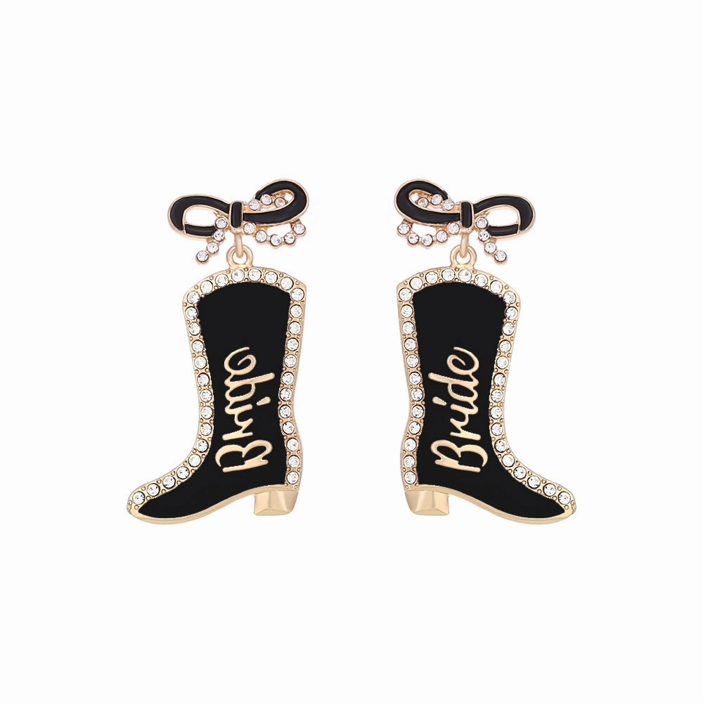 Wholesale Bow Oil Dripping Diamond Western Style BRIDE Cowboy Boot Earrings