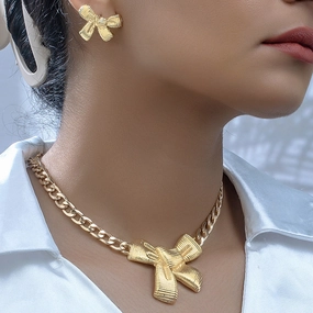Wholesale Bow Pendant Necklace and Bow Stud Earrings Jewelry Set