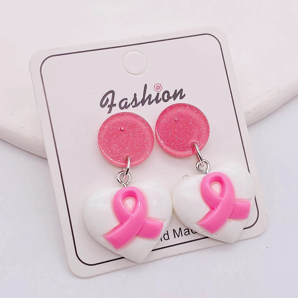 Wholesale Bow Pink Ribbon Women's Health Conscious Acrylic Earrings