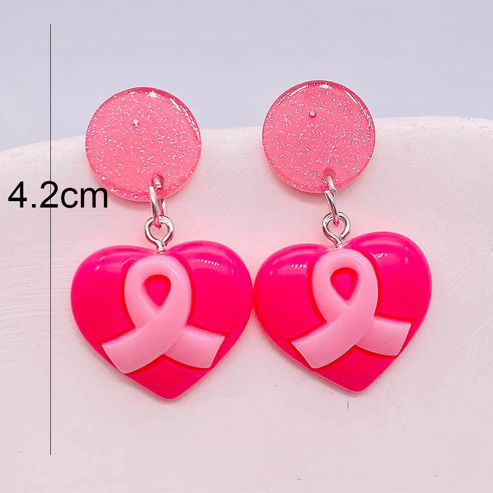 Wholesale Bow Pink Ribbon Women's Health Conscious Acrylic Earrings