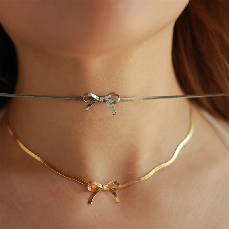 Wholesale Bow Titanium Steel Necklaces