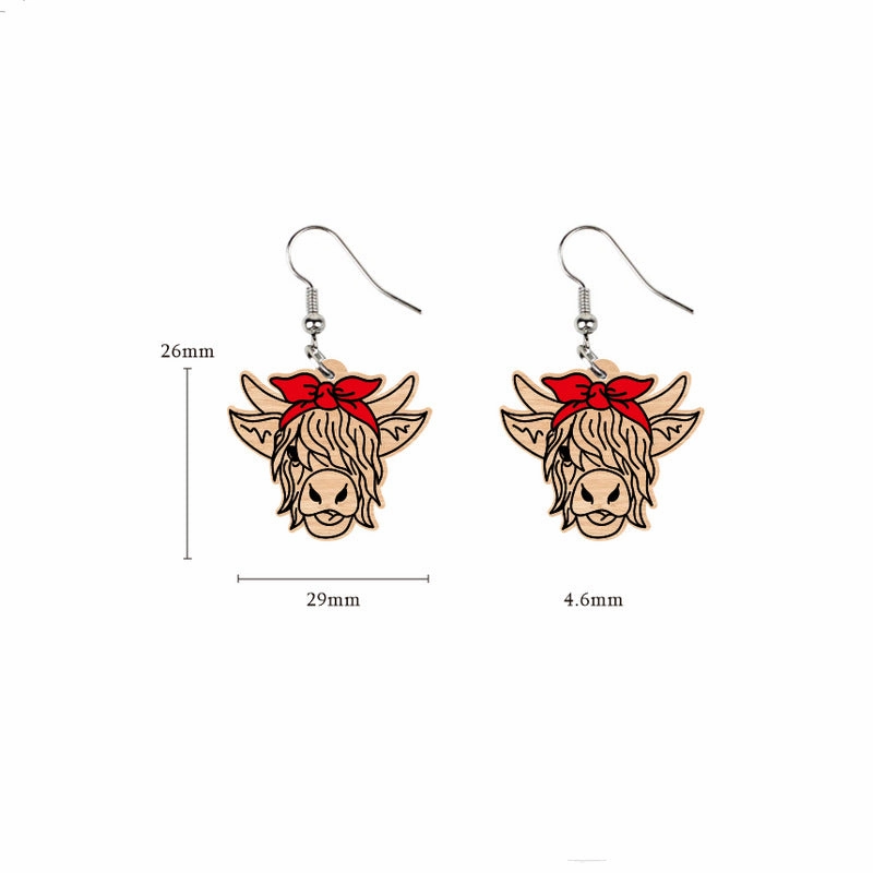 Wholesale Bow Yak Highland Wooden Earrings