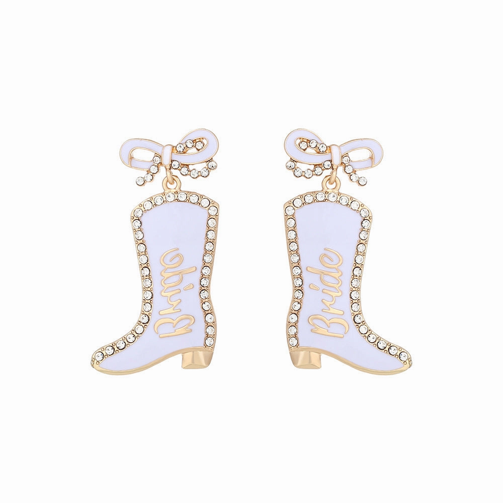 Wholesale Bowknot diamond letter boots personalized western style Earrings