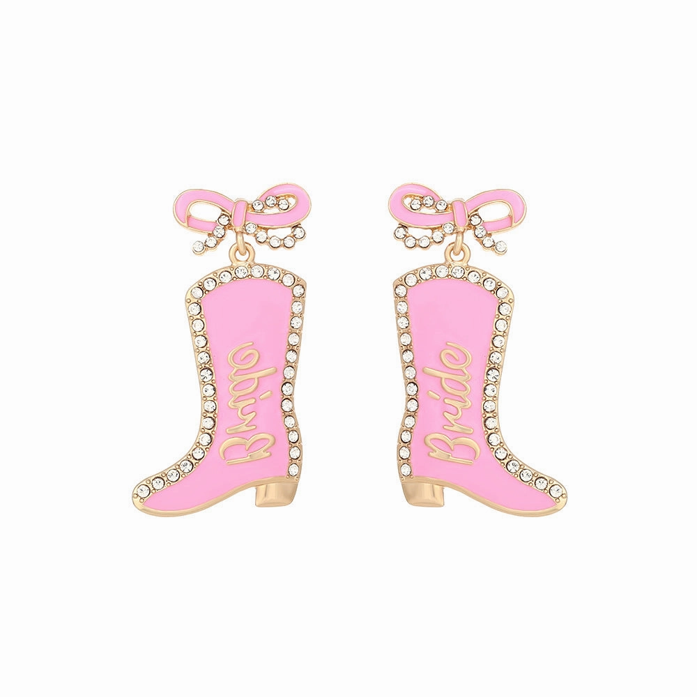 Wholesale Bowknot diamond letter boots personalized western style Earrings