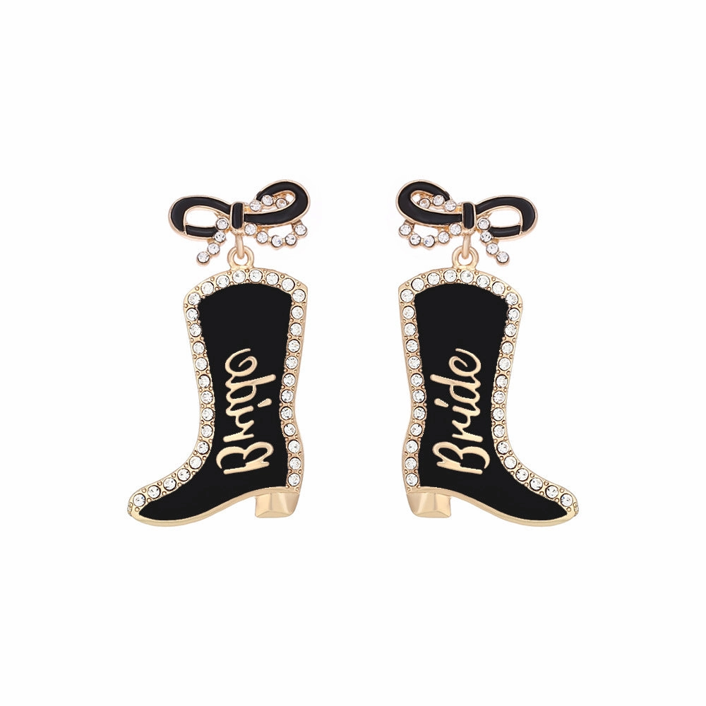 Wholesale Bowknot diamond letter boots personalized western style Earrings