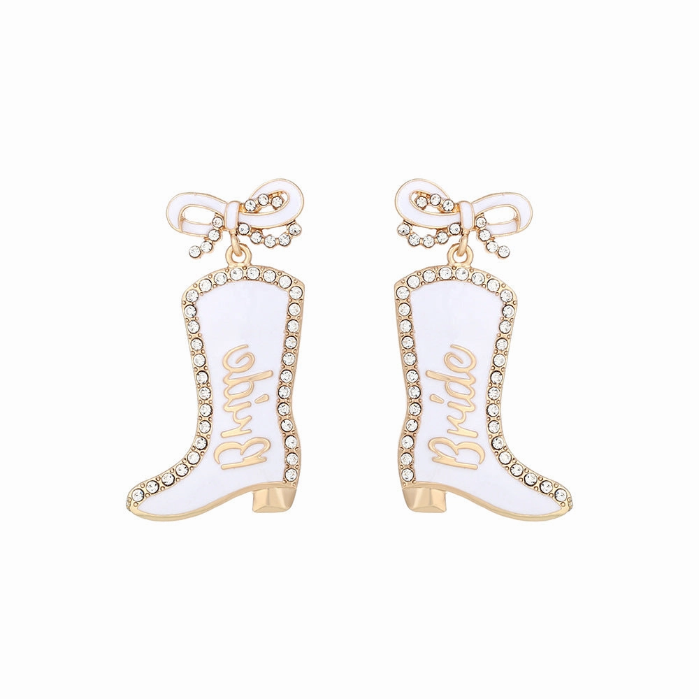 Wholesale Bowknot diamond letter boots personalized western style Earrings