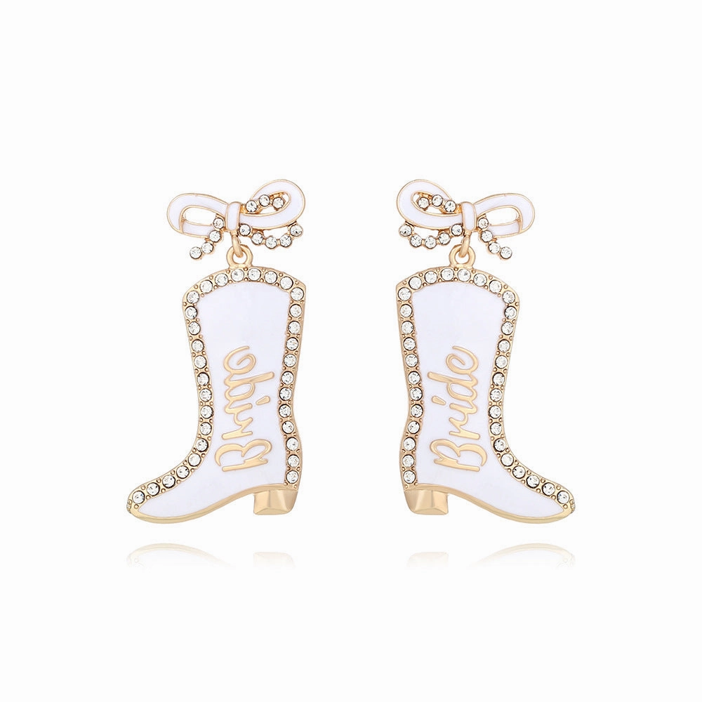 Wholesale Bowknot diamond letter boots personalized western style Earrings