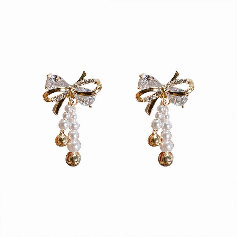 Wholesale Bowknot Pearl Earrings OLY-ES-FL005