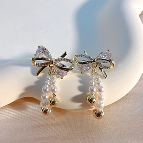 Wholesale Bowknot Pearl Earrings OLY-ES-FL005