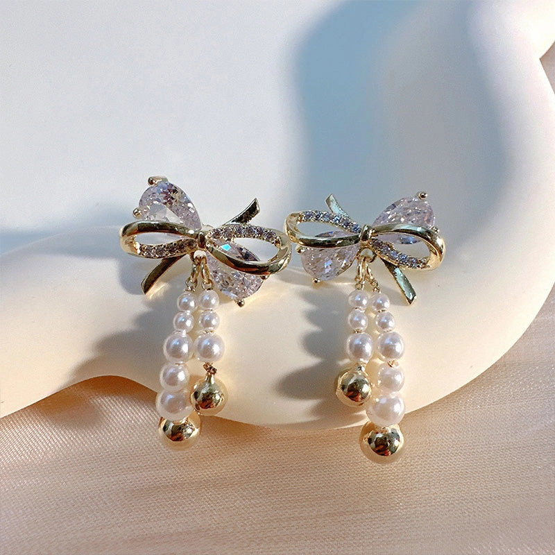 Wholesale Bowknot Pearl Earrings OLY-ES-FL005