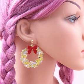 Wholesale Bowknot Pendant Wreath Gold Christmas Acrylic Earrings