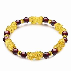 Wholesale Bracelet Copper Gold Plated 3D Hard Gold Pixiu Beaded Bracelet OLY-BT-DSL002