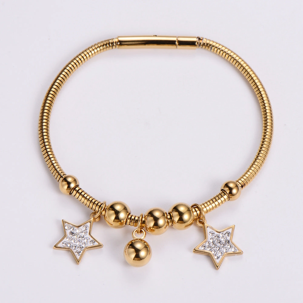 Wholesale Bracelet Stainless Steel 18K Gold Plated Pentagram Rhinestone OLY-BT-AIMILUO002
