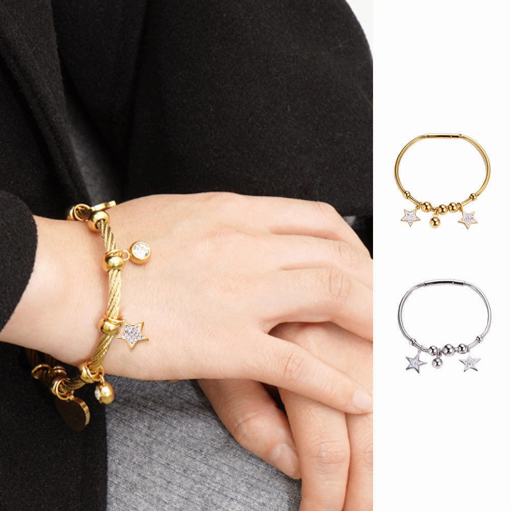 Wholesale Bracelet Stainless Steel 18K Gold Plated Pentagram Rhinestone OLY-BT-AIMILUO002