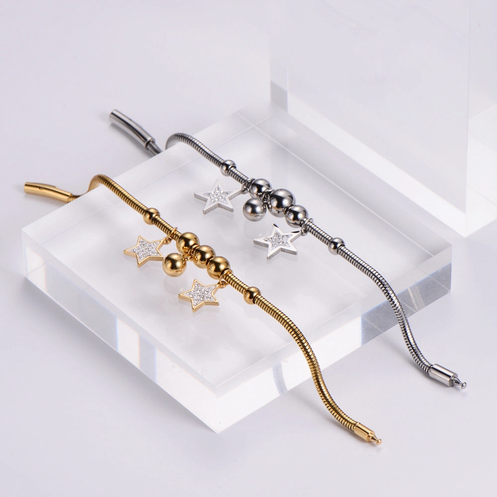 Wholesale Bracelet Stainless Steel 18K Gold Plated Pentagram Rhinestone OLY-BT-AIMILUO002