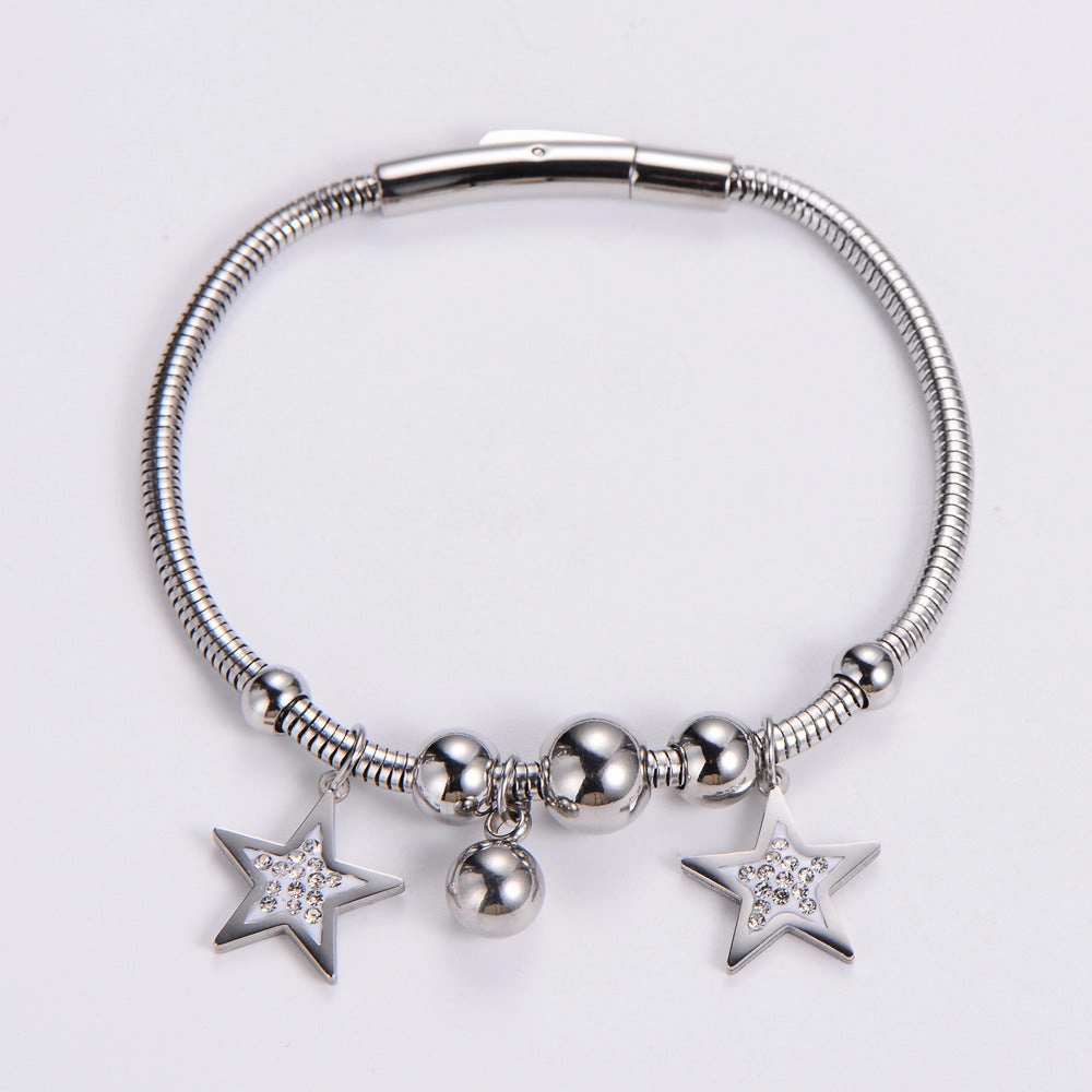 Wholesale Bracelet Stainless Steel 18K Gold Plated Pentagram Rhinestone OLY-BT-AIMILUO002