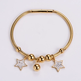 Wholesale Bracelet Stainless Steel 18K Gold Plated Pentagram Rhinestone OLY-BT-AIMILUO002