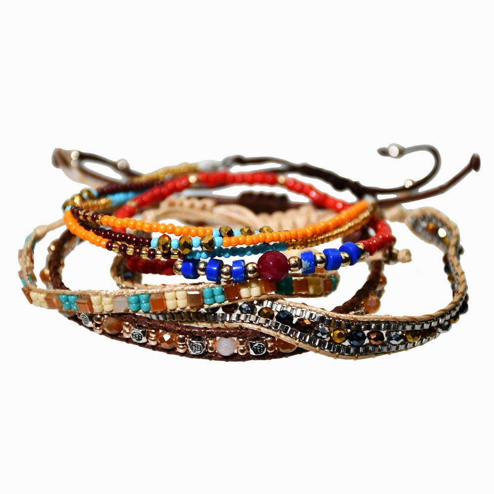 Wholesale Braided Leather Rope Retractable Rice Beads Bracelet