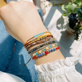 Wholesale Braided Leather Rope Retractable Rice Beads Bracelet