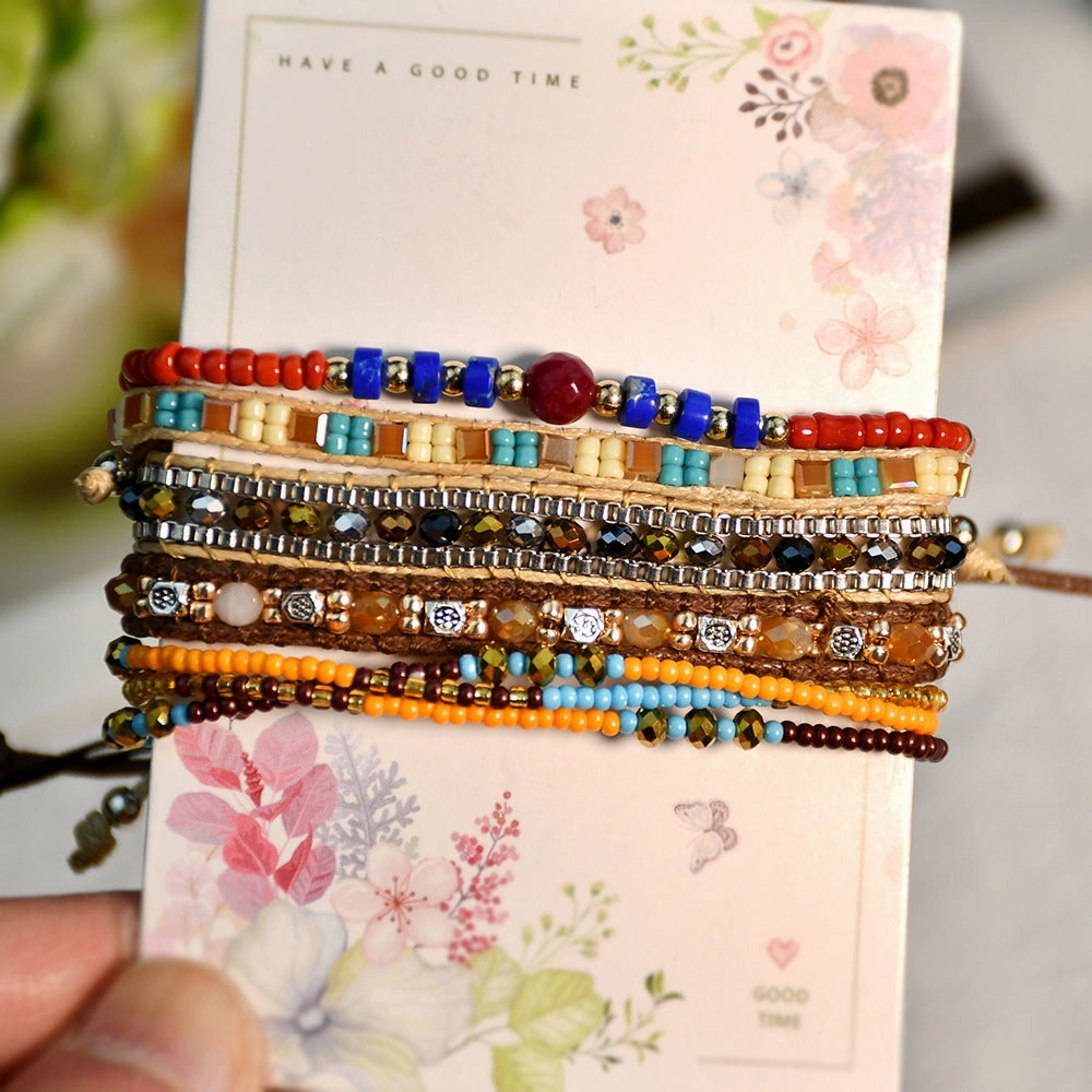 Wholesale Braided Leather Rope Retractable Rice Beads Bracelet