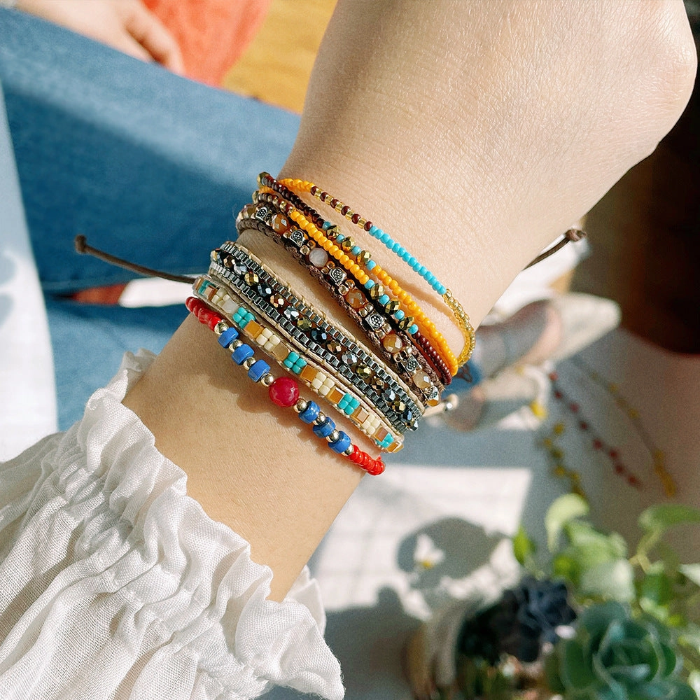 Wholesale Braided Leather Rope Retractable Rice Beads Bracelet