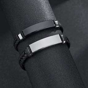Wholesale Braided Leather Stainless Steel Bracelet with LOGO Engraved