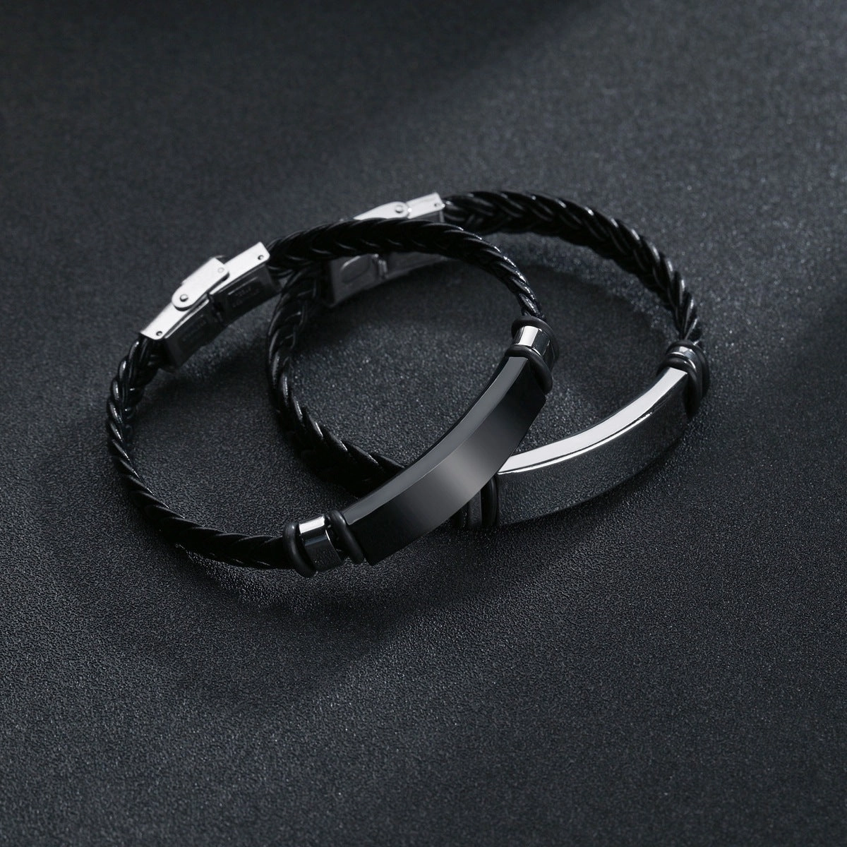 Wholesale Braided Leather Stainless Steel Bracelet with LOGO Engraved