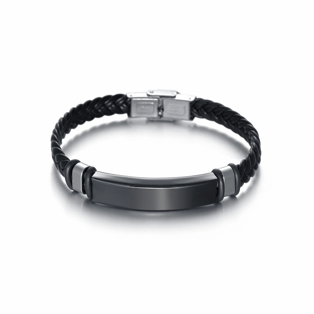 Wholesale Braided Leather Stainless Steel Bracelet with LOGO Engraved
