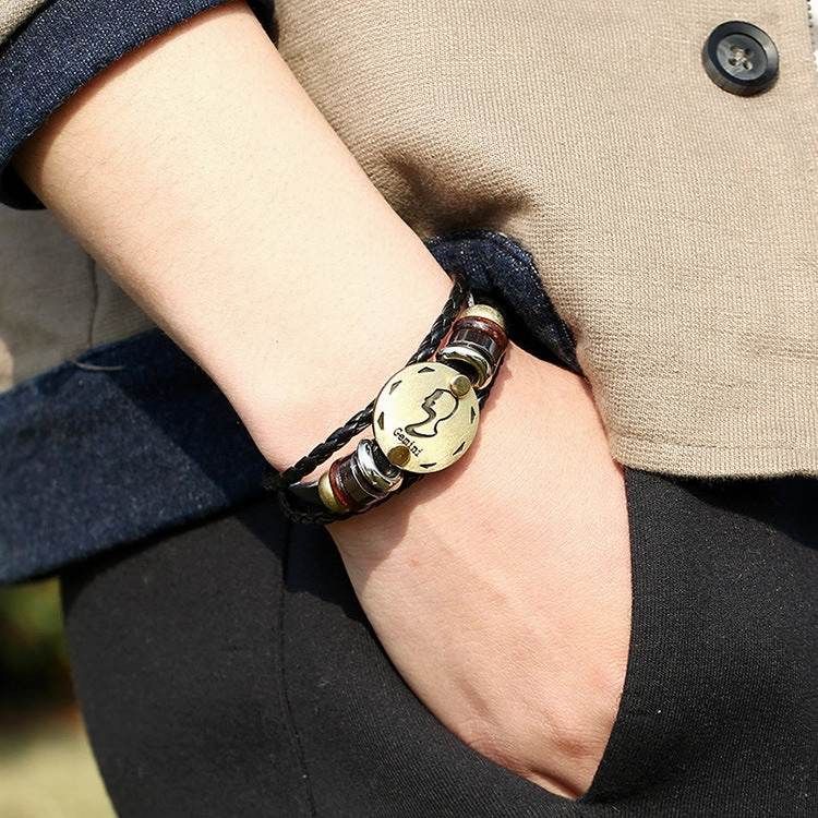 Wholesale Braided Rope Genuine Leather Alloy Buckle Bracelet