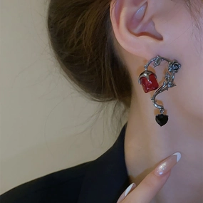 Wholesale Bramble Rattan Red Rose Alloy Earrings