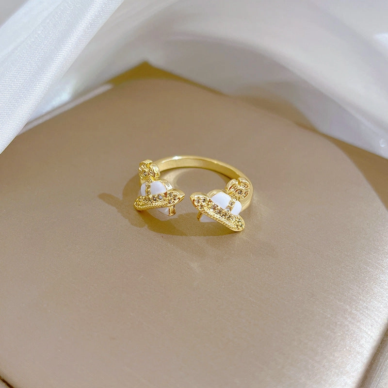 Wholesale Brass Gold Plated Heart Oil Drip Zircon Ring
