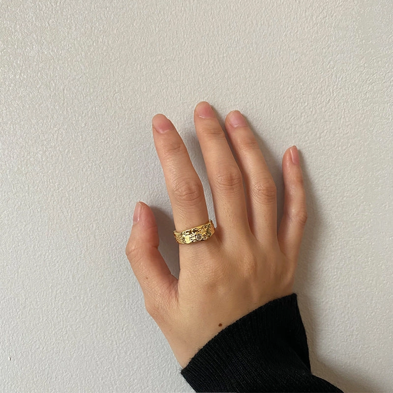Wholesale Brass Plated Genuine Gold Pleated Open Ring