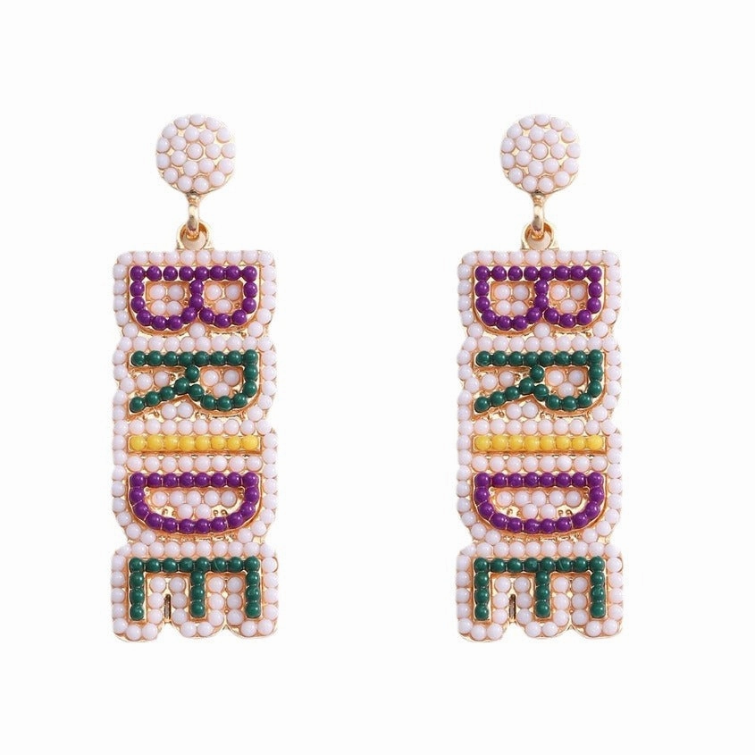 Wholesale BRIDE Alloy Rice Bead Diamond Earrings