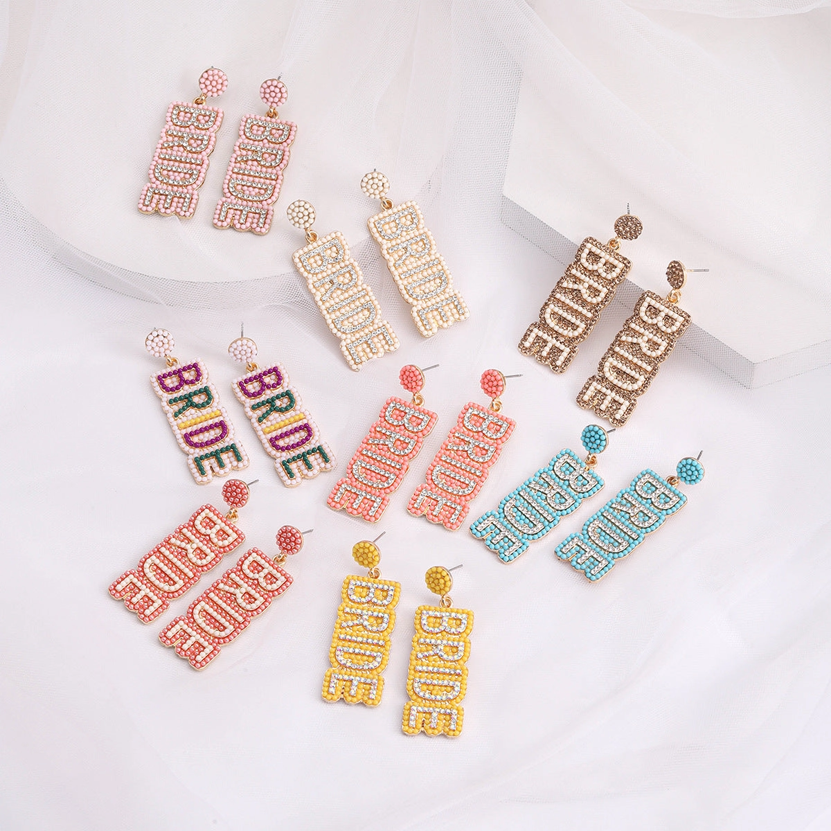 Wholesale BRIDE Alloy Rice Bead Diamond Earrings