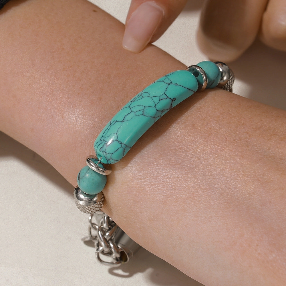 Wholesale Bridge Turquoise Bracelet Vintage Stainless Steel Chain