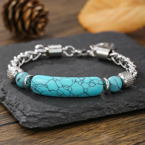 Wholesale Bridge Turquoise Bracelet Vintage Stainless Steel Chain