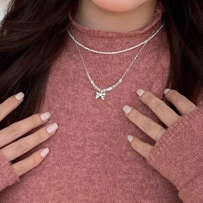 Wholesale broken silver bow necklace sweater chain copper necklace