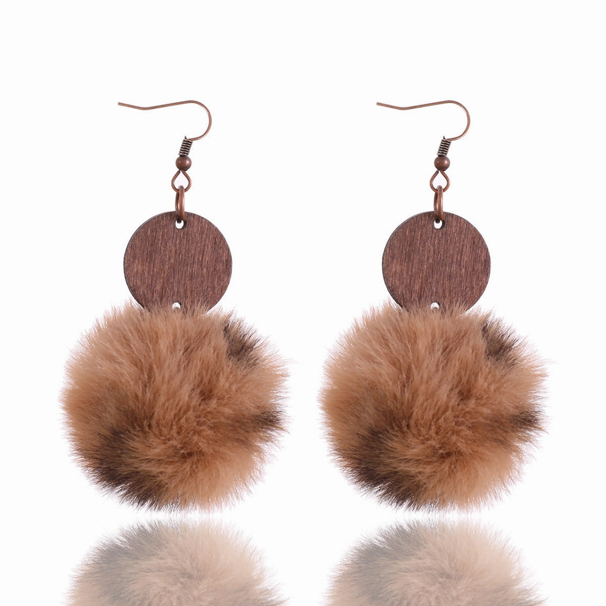 Wholesale Brown and Black Artificial Fur Ball Earrings
