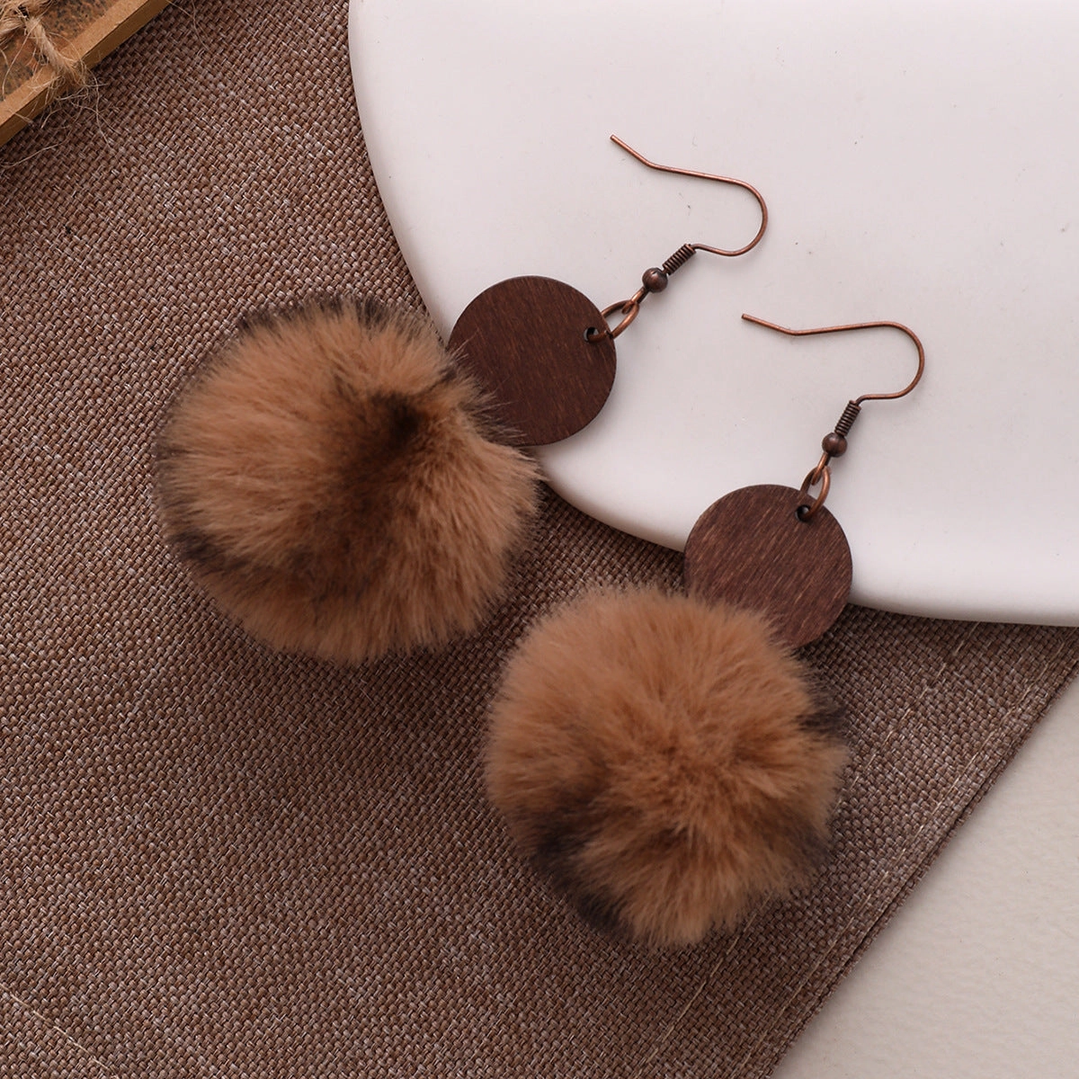 Wholesale Brown and Black Artificial Fur Ball Earrings