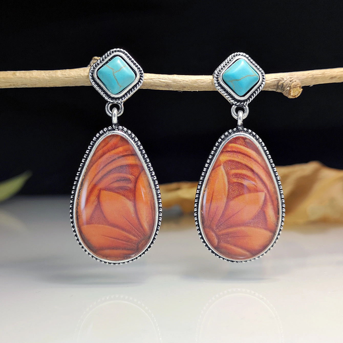 Wholesale Brown Sunflower Metal Earrings
